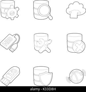 Storage interface icons set, outline style Stock Vector