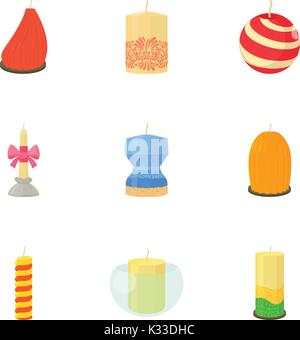 Different candles icons set, cartoon style Stock Vector