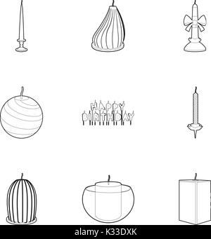 Different candles icons set, outline style Stock Vector