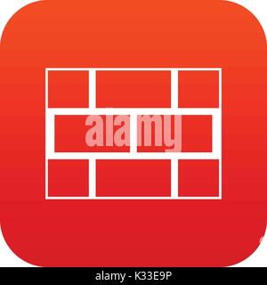 Concrete block wall icon digital red Stock Vector
