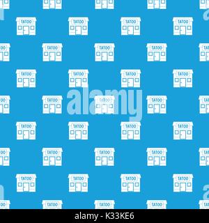 Tattoo salon building pattern seamless blue Stock Vector