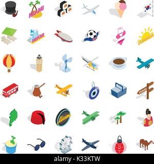 Travel icons set, isometric style Stock Vector