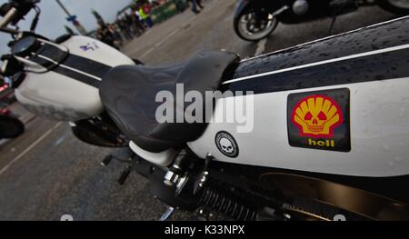 Hamburg Harley Days 2016, (s)Hell sticker on bike Stock Photo