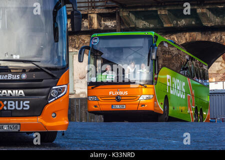 Prague Florenc, Czech Republic, Flixbus coach, Bus station Stock Photo