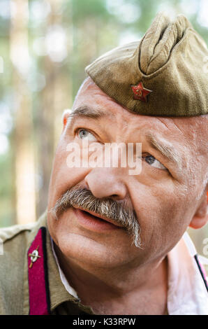 Reconstruction of the events of World war II, Russia, Dimitrovgrad, 26 Aug 2017. Portrait of an old soldier. Stock Photo