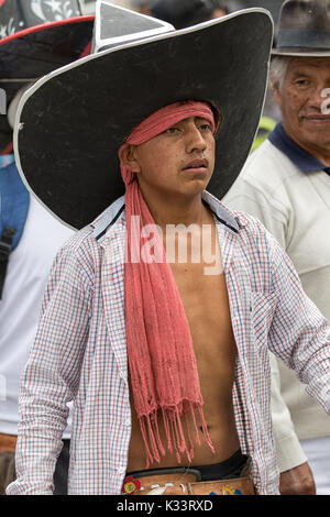 June 24, 2017 Cotacachi, Ecuador:closeup of an indigenous quechua man at the Inti Raymi parade Stock Photo
