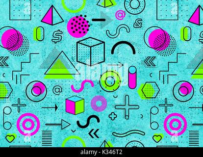 Geometric memphis pattern for fashion and wallpaper. Universal colorful decorative geometrical elements and forms on grunde background Stock Photo