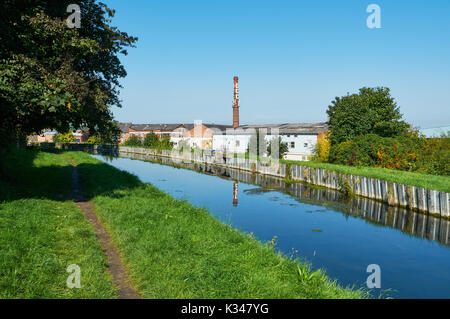 The New River at Harringay, North London UK, with warehouses in background Stock Photo