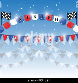Finish and start flags on blue background, stock vector Stock Vector