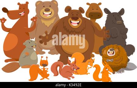 Cartoon Illustration of Happy Wild Mammals Animal Characters Group Stock Vector