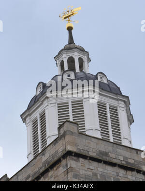 The octagonal wooden cupola on the tower of Cathedral Church of St Thomas of Canterbury, Portsmouth Cathedral, with its ship wind vane. Stock Photo