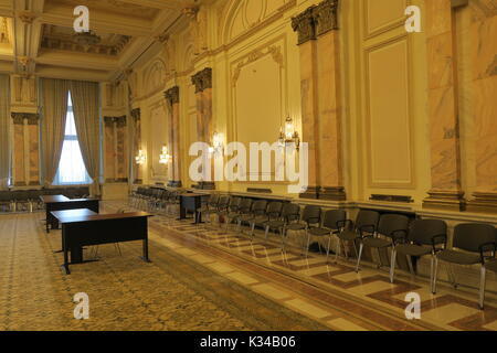 Luxurious interior of Romanian parliament. Stock Photo