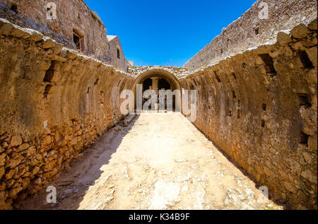 Arkadi monastery on Crete, Greece. This is the room where the Cretans blew up barrels of gunpowder, choosing to sacrifice themselves. Stock Photo