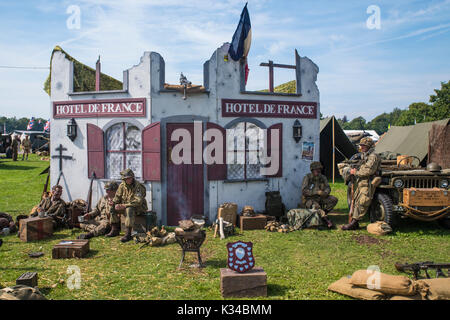 KENT, UK - AUGUST 28TH 2017: Actors posing as American soldiers from the 2nd World War, at the Military Odyssey Re-enactment event in Detling, Kent, o Stock Photo