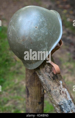 US military helmet of the Second World War with old typewriter Stock ...
