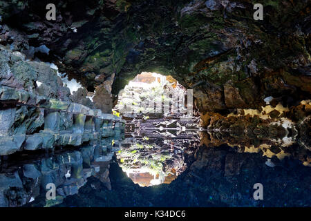 Haría, Spain. The Jameos del Agua are part of a 6 Km long lava tube which forms one of the longest volcanic galleries in the world. Stock Photo