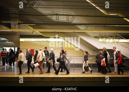 LINE D, BUENOS AIRES, ARGENTINA - SEPTEMBER 2017 - Unidentified people walking through the platform of the â€˜â€™Santa Feâ€™â€™ Station of the line H Stock Photo