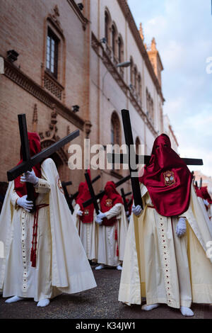 Penitents of 'La Lanzada' (The Launched) Brotherhood taking part in processions during Semana Santa (Holy Week), Seville, Andalucia, Spain Stock Photo