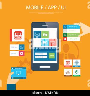 mobile app and ui element flat design Stock Vector