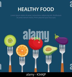 healthy food on the forks  diet concept fruits and vegetables Stock Vector