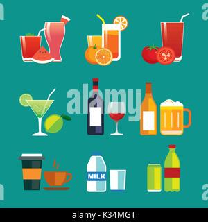 drinks and beverages flat design icon set Stock Vector