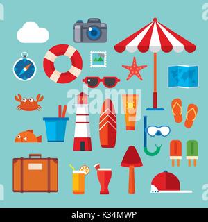 summer and travel flat icon Stock Vector