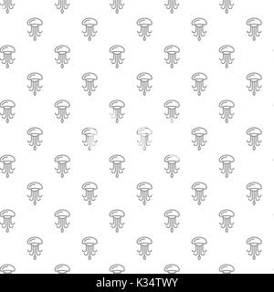 Unique digital jellyfish seamless pattern with various icons and symbols on white background flat vector illustration Stock Vector