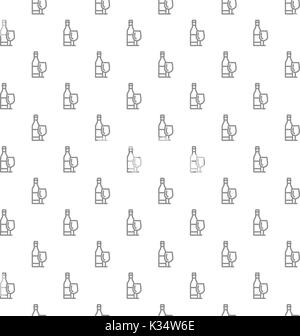 Unique digital bottles of wine seamless pattern with various icons and symbols on white background flat vector illustration Stock Vector