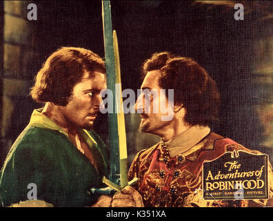 THE ADVENTURES OF ROBIN HOOD  ERROL FLYNN, BASIL RATHBONE     Date: 1938 Stock Photo