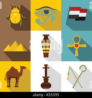 Egypt icon set, flat style Stock Vector