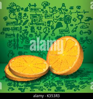 Business doodle concept with fresh orange and sketched doodle elements on background Stock Vector