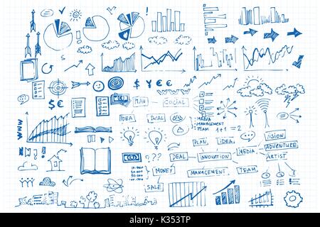 business doodle vector illustration. Icon and hand drawn elements Stock Vector