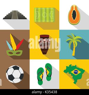 Brazilan symbols icon set, flat style Stock Vector