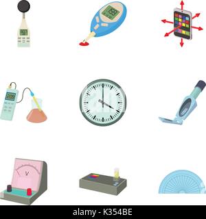 Measuring device icons set, cartoon style Stock Vector