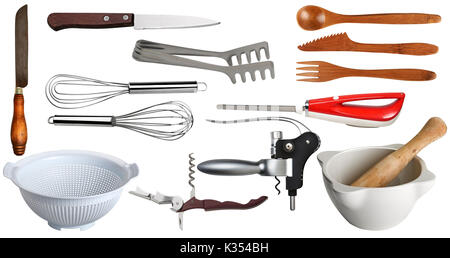 Set of kitchen tools isolated on white background Stock Photo