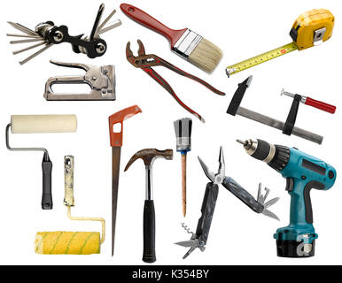 Set of work tools isolated on white background Stock Photo