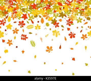 Seamless border Autumn falling leaf on white background. Stock Vector