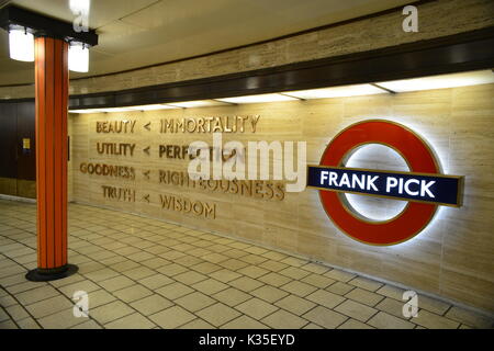 United Kingdom, London, Piccadilly Circus Underground Station, Frank Pick Memorial Stock Photo