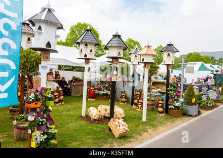 An impressive display of decorative dovecots at the 2017 RHS Malvern Spring Show, Worcestershire, England