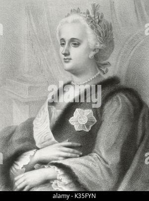 Catherine II the Great (1729-1796).  Empress of All the Russias (1762-1796). Portrait. Engraving. Stock Photo