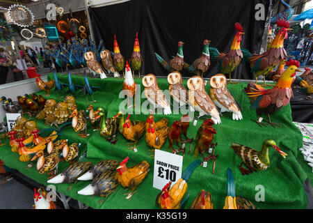 A colourful display of different metal bird varieties at the 2017 RHS Malvern Spring Show, Worcestershire, England Stock Photo
