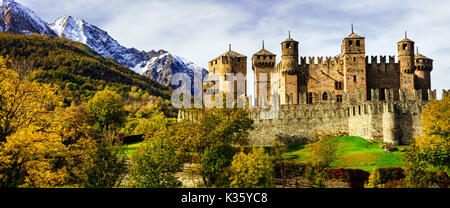 Impressive Fenis castle,Valle d' Aosta,Italy. Stock Photo