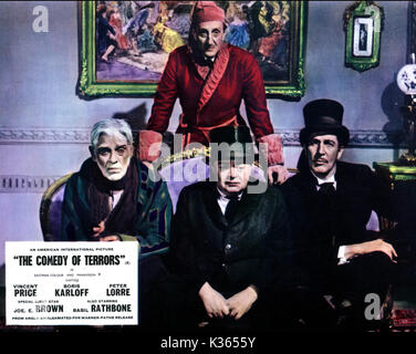 THE COMEDY OF TERRORS BORIS KARLOFF, BASIL RATHBONE, PETER LORRE, VINCENT PRICE     Date: 1963 Stock Photo