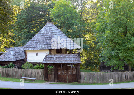 Rustic wooden house gate and fence from Romania Stock Photo