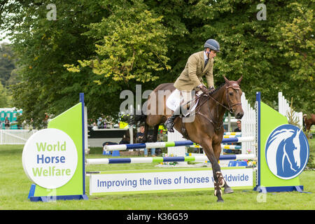 Peterborough, Stamford, UK. 01st Sep, 2017.  Annual Olympic-level equestrian event with competing riders from UK, Europe, and the rest of the globe in the Land Rover three day event held in the grounds of a grand sixteenth-century country house. Credit: Clifford Norton/Alamy Live News Stock Photo