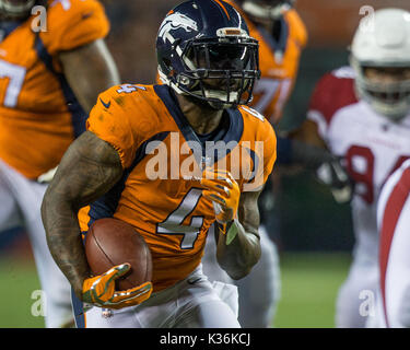 August 31, 2017: Denver Broncos Tight End Steven Scheu (81) Breaking A 