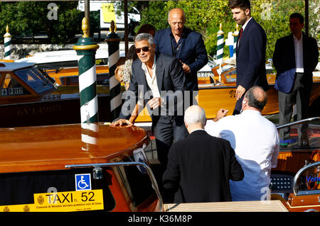 Venice, Italy. 01st Sep, 2017. George Clooney is seen leaving the Hotel Excelsior after giving interviews during the 74th Venice Film Festival on September 01, 2017 in Venice, Italy Credit: Geisler-Fotopress/Alamy Live News