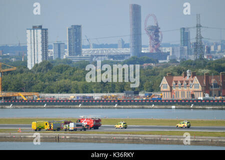 London, UK, 2nd September 2017 Emergency response exercise taking place at London City Airport in London’s Docklands area. Credit: A Christy/Alamy Live News. Stock Photo