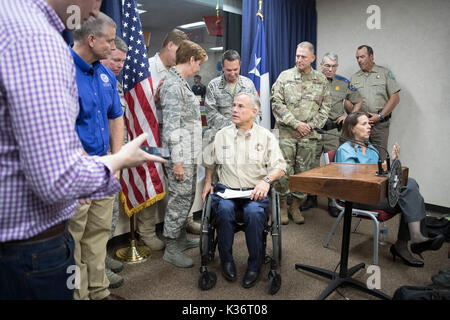 Austin, Texas USA Sept. 1, 2017: Texas Gov. Greg Abbott and emergency officials continue response to extensive Hurricane Harvey damage at the Texas Dept. of Public Safety Emergency Operations Center (EOC). Credit: Bob Daemmrich/Alamy Live News Stock Photo