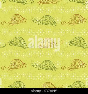 Seamless pattern, turtles and starfishes Stock Vector